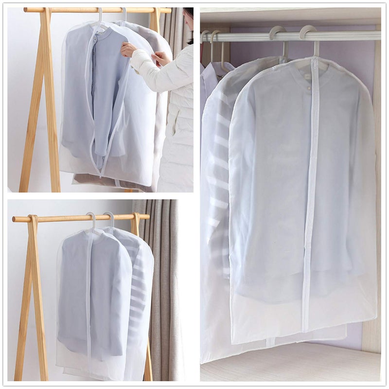 DurReus Clear Hanging Garment Bag With Study Zipper Plastic Clothing Dust Cover Closet Suit Protector Storage Bags White 4pcs - Image 2